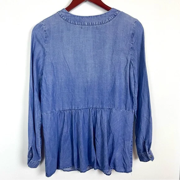 NWT Saks Fifth Avenue Chambray Lace Up Peasant Style Blouse Blue Women's Size XS - Picture 6 of 10